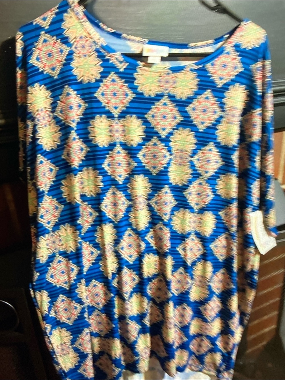 LuLaRoe Blue Geometric Medallion Long Sleeve Top